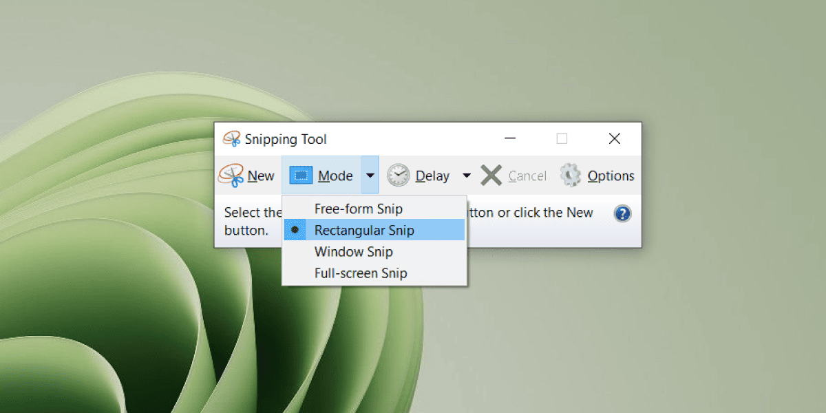 Snipping Tool Modes on Acer laptop