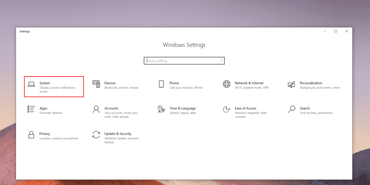 System section in Settings
