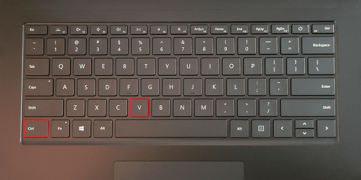 Ctrl and V keys on keyboard