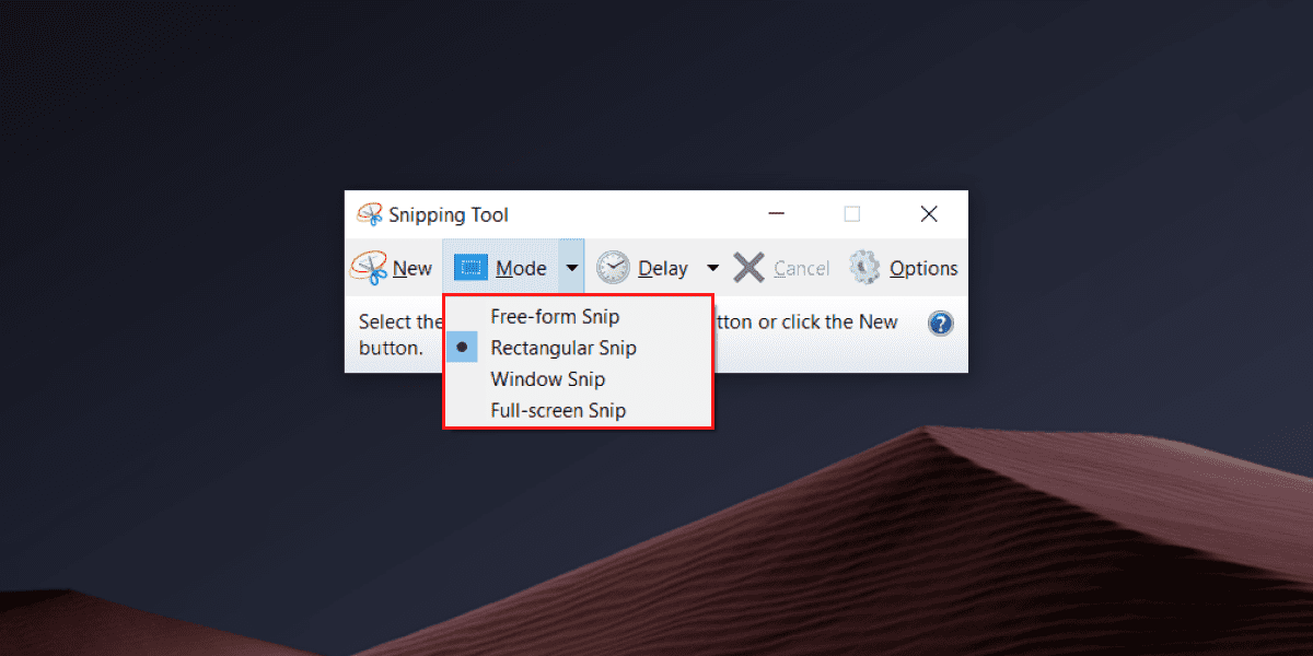 Snipping Tool Modes on Samsung Laptop