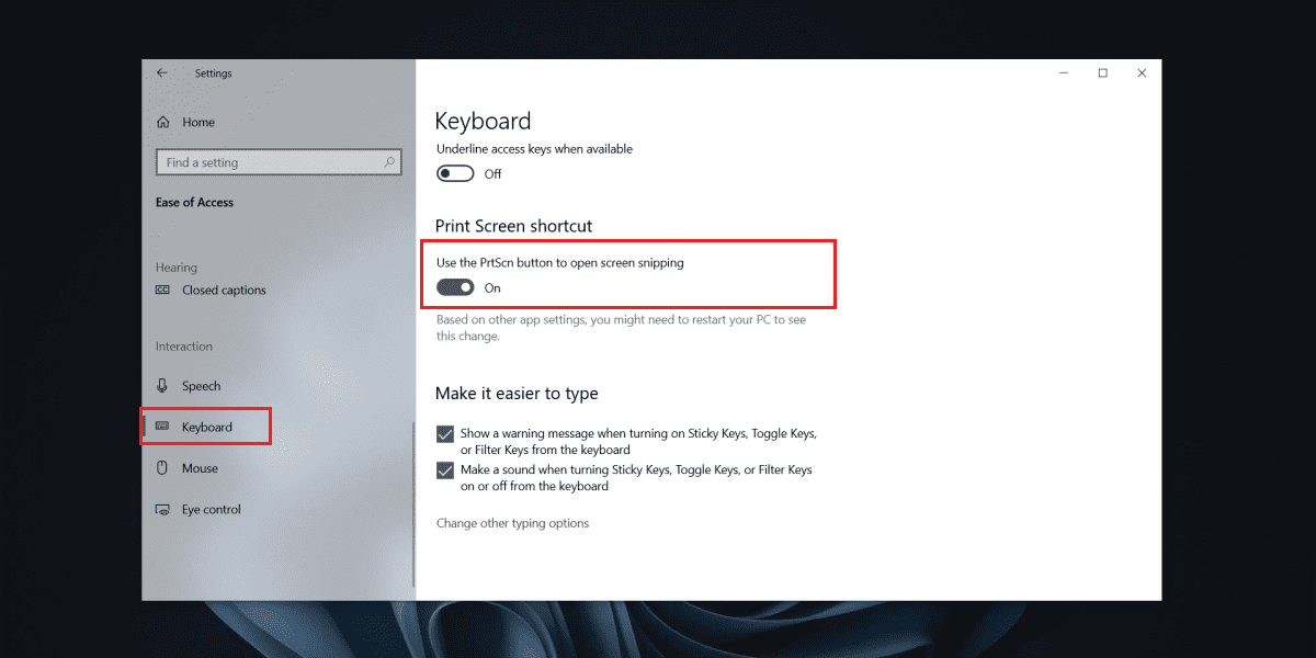 Print Screen Shortcut Settings