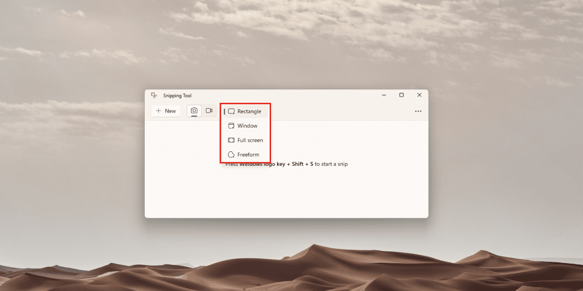 Snip types in Snipping Tool on Windows 11
