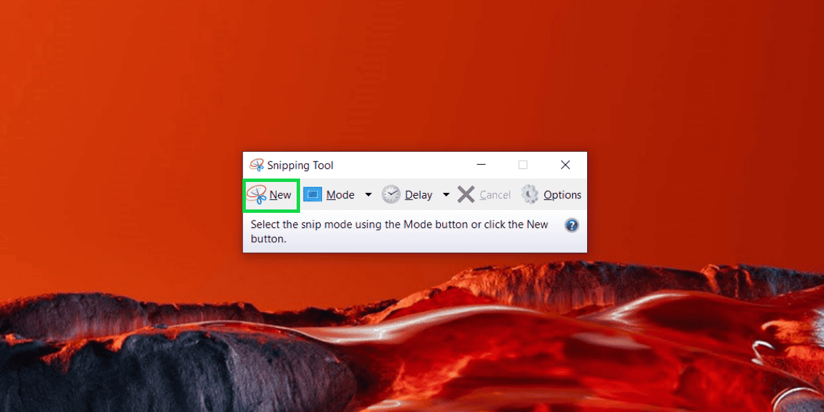 New Snip button in Snipping Tool