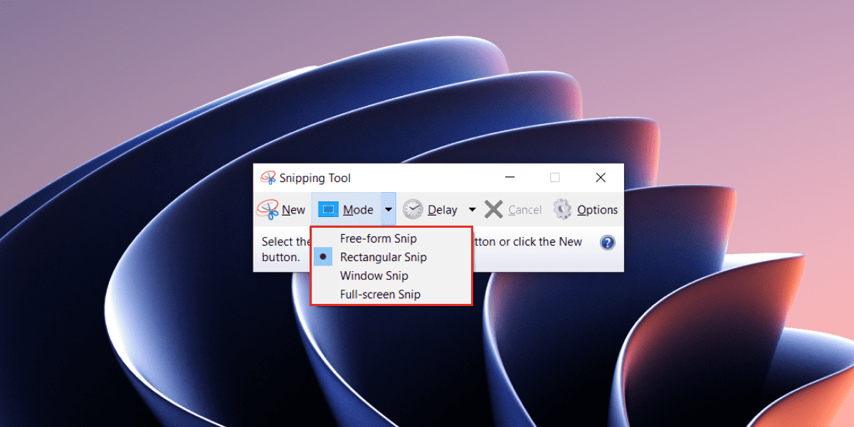 Modes in Snipping Tool