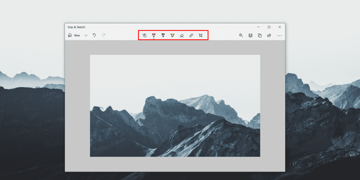 Editing Tools in Snip & Sketch after the screen snapshot on a PC