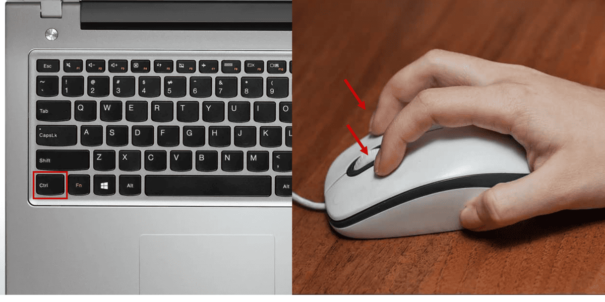 Press the Ctrl key along with two mouse buttons simultaneously